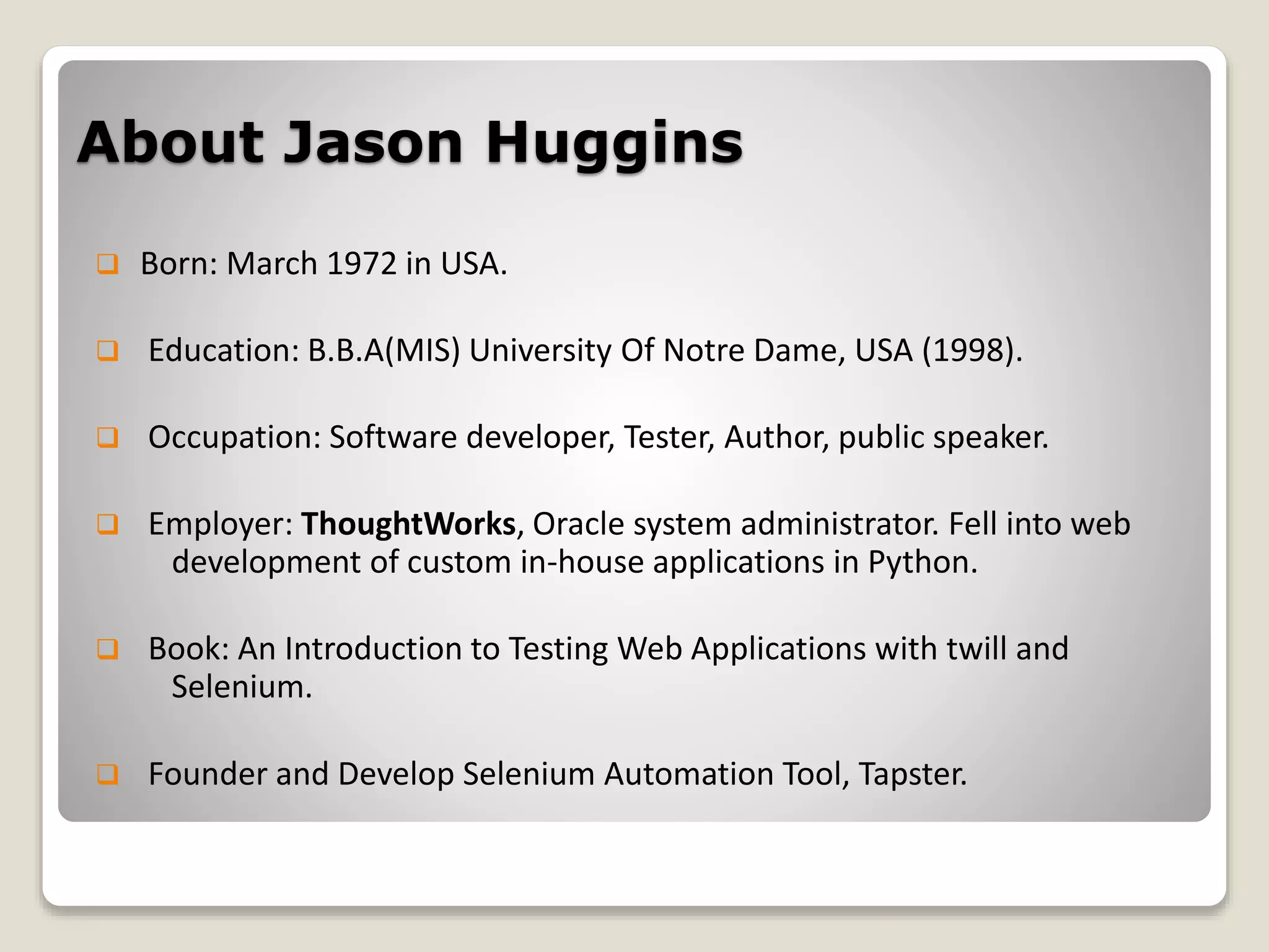 Selenium Founder Jason huggins | PPTX