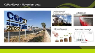 CoP27 Egypt – November 2022
Global carbon
emissions and sinks
Adaptation
Green finance Loss and damage
 