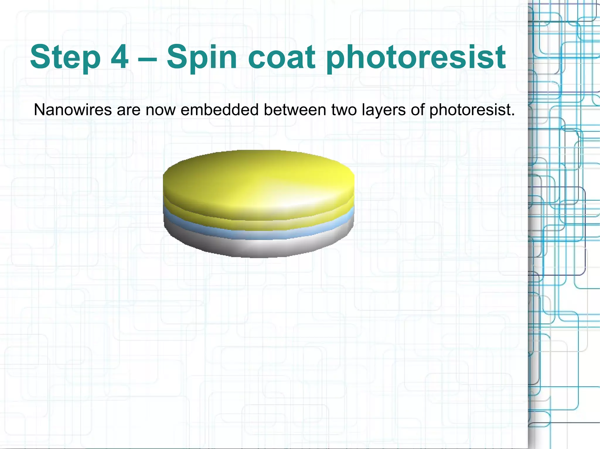 Step 4 – Spin coat photoresist Nanowires are now embedded between two layers of photoresist. 
