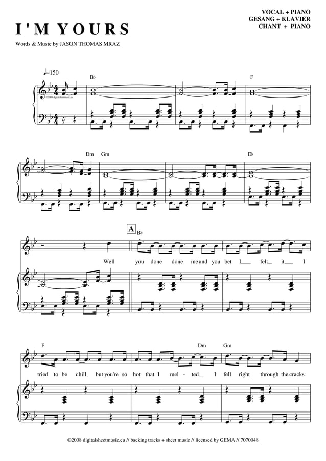 Jason mraz imyours partitura Piano PDF