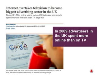 In 2009 advertisers in the UK spent more online than on TV