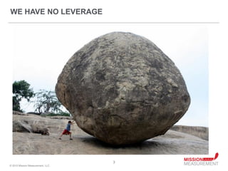 WE HAVE NO LEVERAGE




                                   3
© 2010 Mission Measurement, LLC.
 