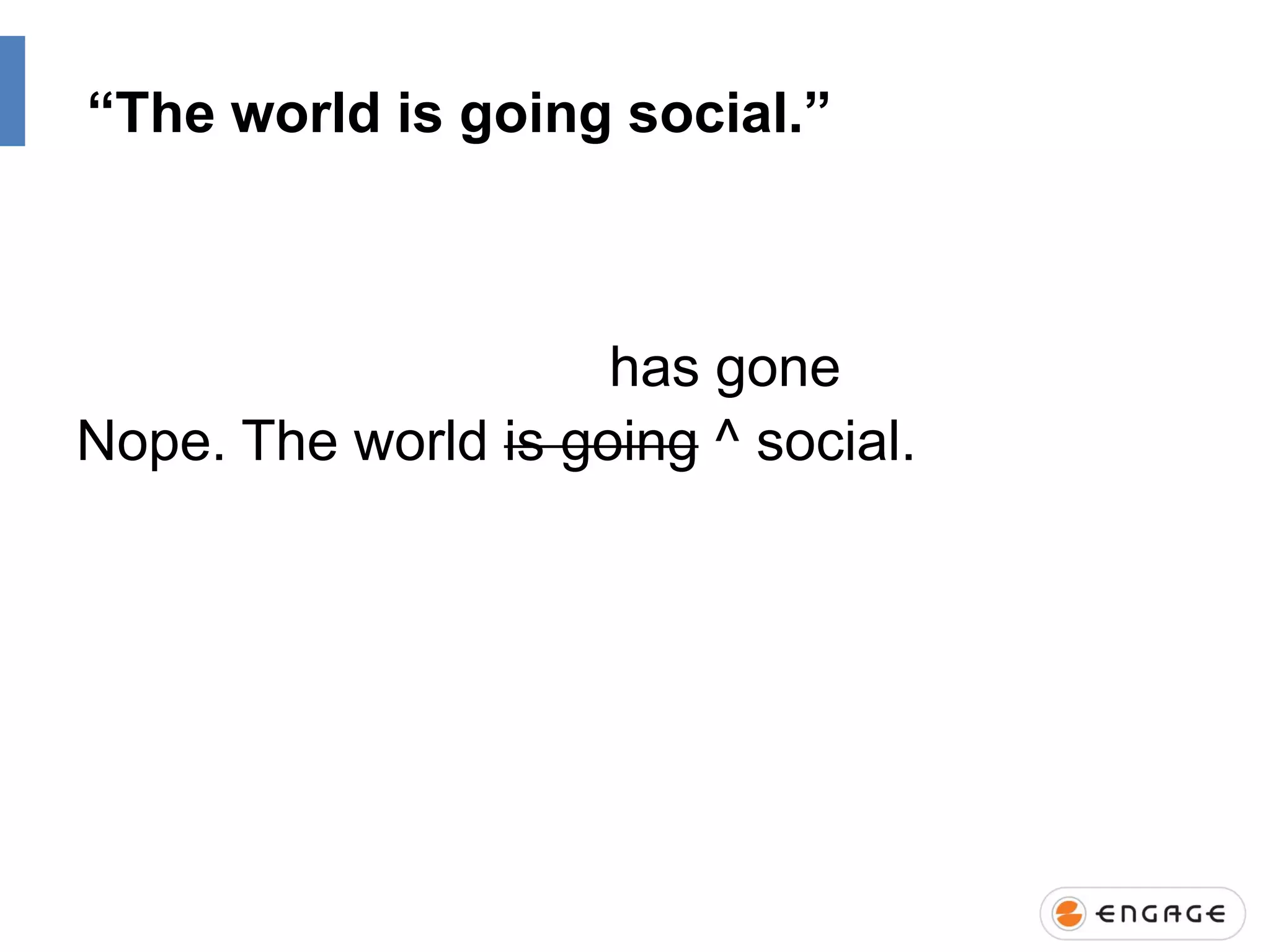 “The world is going social.”

has gone
Nope. The world is going ^ social.

 