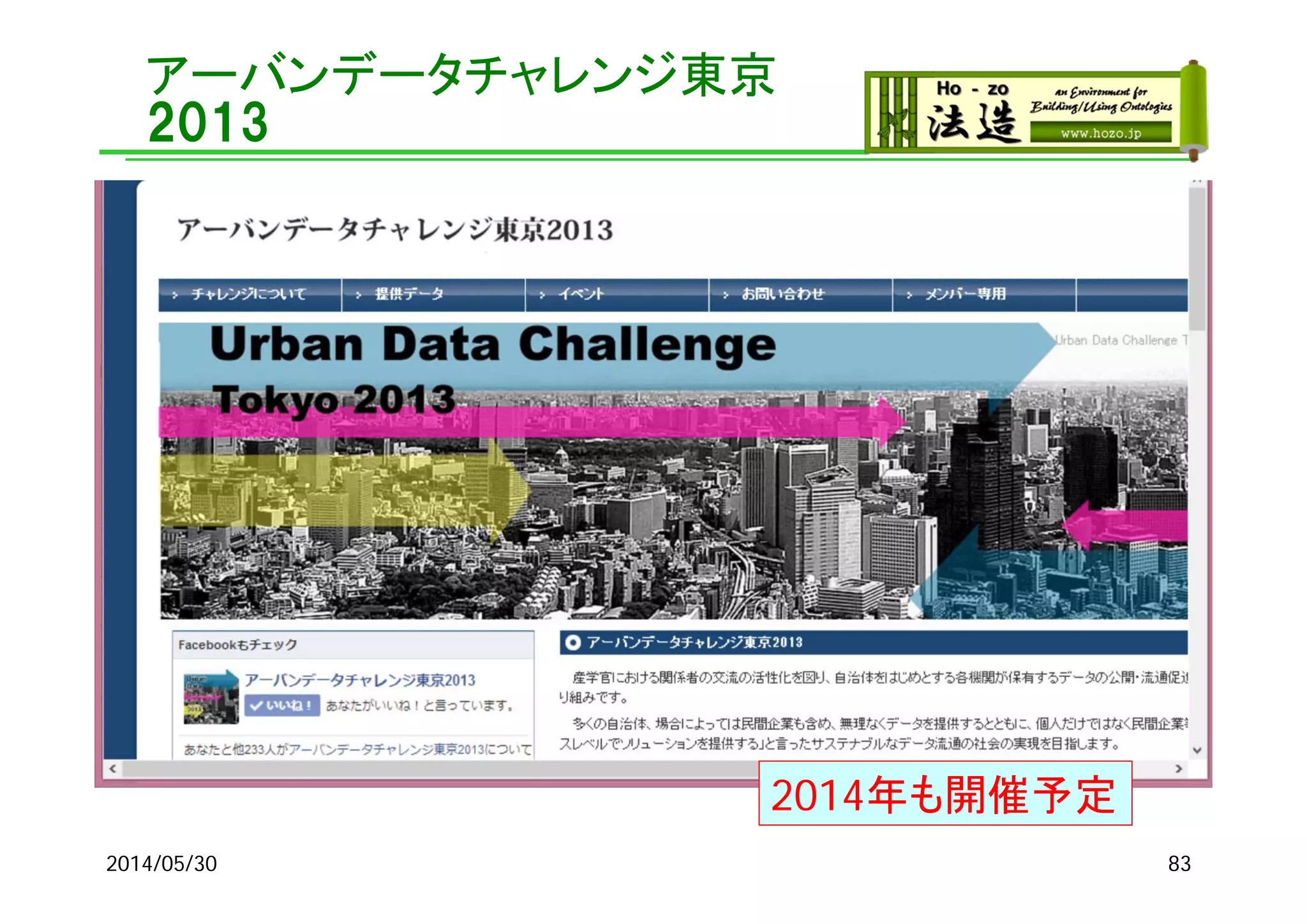 アーバンデータチャレンジ東京
2013
2014/05/30 83
2014年も開催予定
 