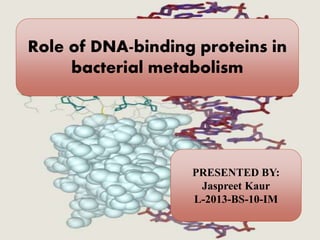 Role of DNA-binding proteins in
bacterial metabolism
PRESENTED BY:
Jaspreet Kaur
L-2013-BS-10-IM
 