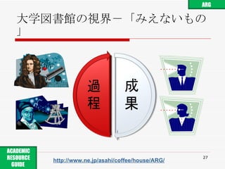大学図書館の視界－「みえないもの」 http://www.ne.jp/asahi/coffee/house/ARG/ ARG ACADEMIC RESOURCE GUIDE  