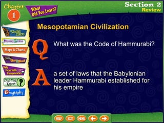 a set of laws that the Babylonian leader Hammurabi established for his empire What was the Code of Hammurabi? Mesopotamian Civilization 