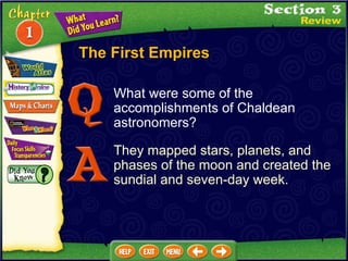 The First Empires They mapped stars, planets, and phases of the moon and created the sundial and seven-day week. What were some of the accomplishments of Chaldean astronomers? 
