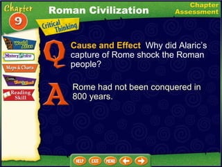 Cause and Effect   Why did Alaric’s capture of Rome shock the Roman people? Rome had not been conquered in 800 years. Roman Civilization 