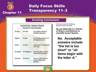 Daily Focus Skills Transparency 11–3 Chapter 11 No.  Acceptable answers include “the list is too short” or “all items begin with the letter  A .” 