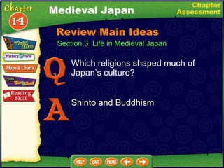 Section 3  Life in Medieval Japan Which religions shaped much of Japan’s culture? Shinto and Buddhism Medieval Japan Review Main Ideas 