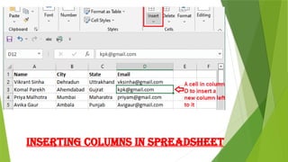 INSERTING COLUMNS IN SPREADSHEET
 