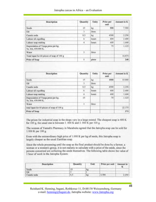 Jatropha curcas in Africa – an Evaluation




                                                                           41
Reinhard K. Henning, bagani, Rothkreuz 11, D-88138 Weissensberg, Germany
      e-mail: henning@bagani.de, Jatropha website: www.Jatropha.org
 
