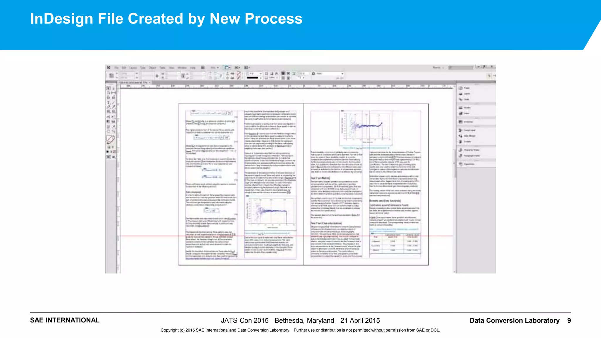 SAE INTERNATIONAL
Copyright (c) 2015 SAE International and Data Conversion Laboratory. Further use or distribution is not permitted without permission from SAE or DCL.
JATS-Con 2015 - Bethesda, Maryland - 21 April 2015 Data Conversion Laboratory 9
InDesign File Created by New Process
 