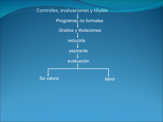 Controles, evaluaciones y títulos Programas no formales Grados y titulaciones reducida aspirante evaluación Se valora labor 