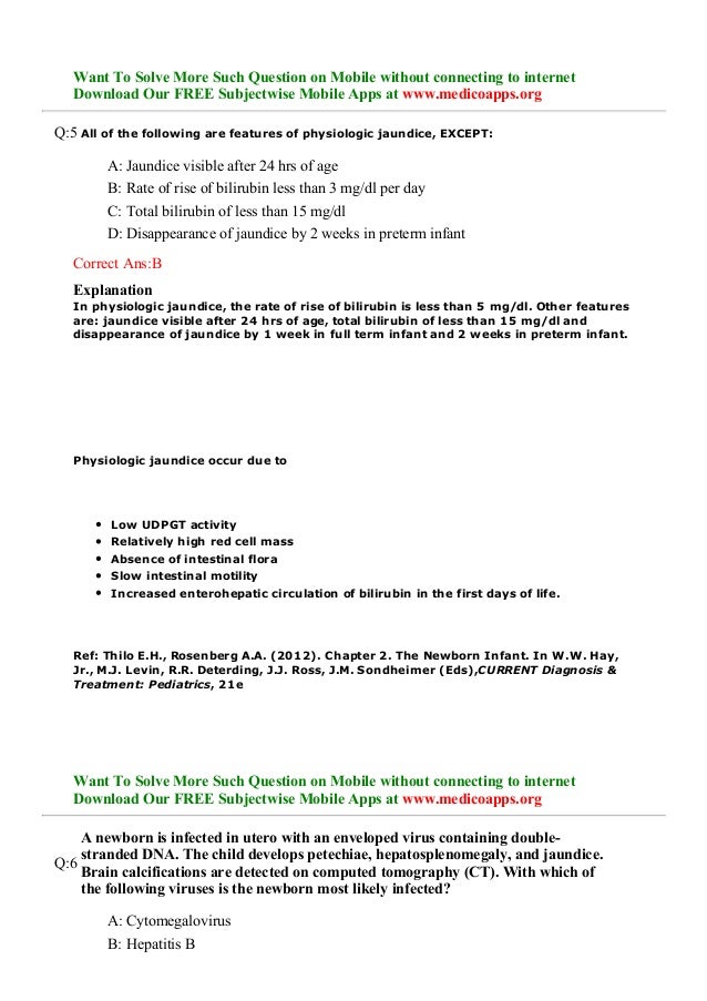 Jaundice in neonates and infants sample questions