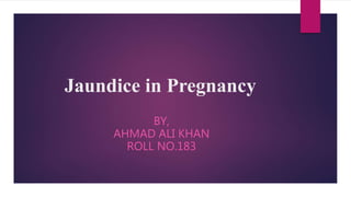 Jaundice in Pregnancy
BY,
AHMAD ALI KHAN
ROLL NO.183
 