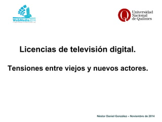 Néstor Daniel González – Noviembre de 2014
Licencias de televisión digital.
Tensiones entre viejos y nuevos actores.
 