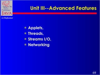Unit III--Advanced Features <ul><li>Applets,  </li></ul><ul><li>Threads,  </li></ul><ul><li>Streams I/O,  </li></ul><ul><l...