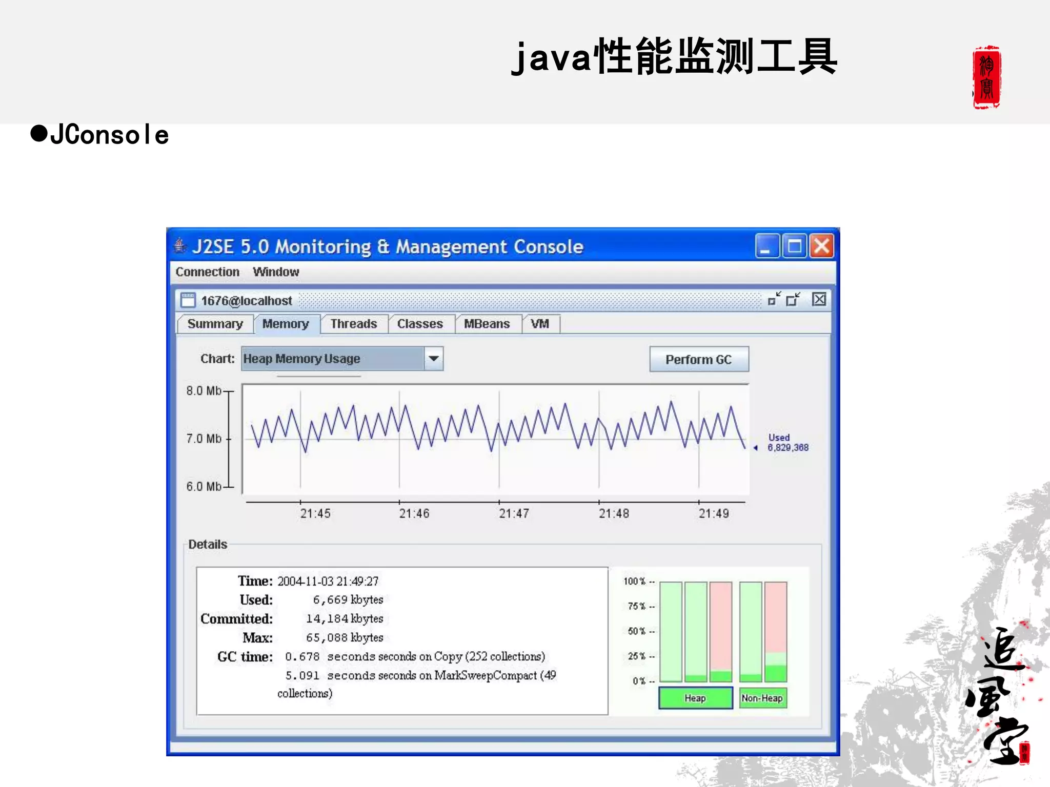 java性能监测工具
JConsole
 