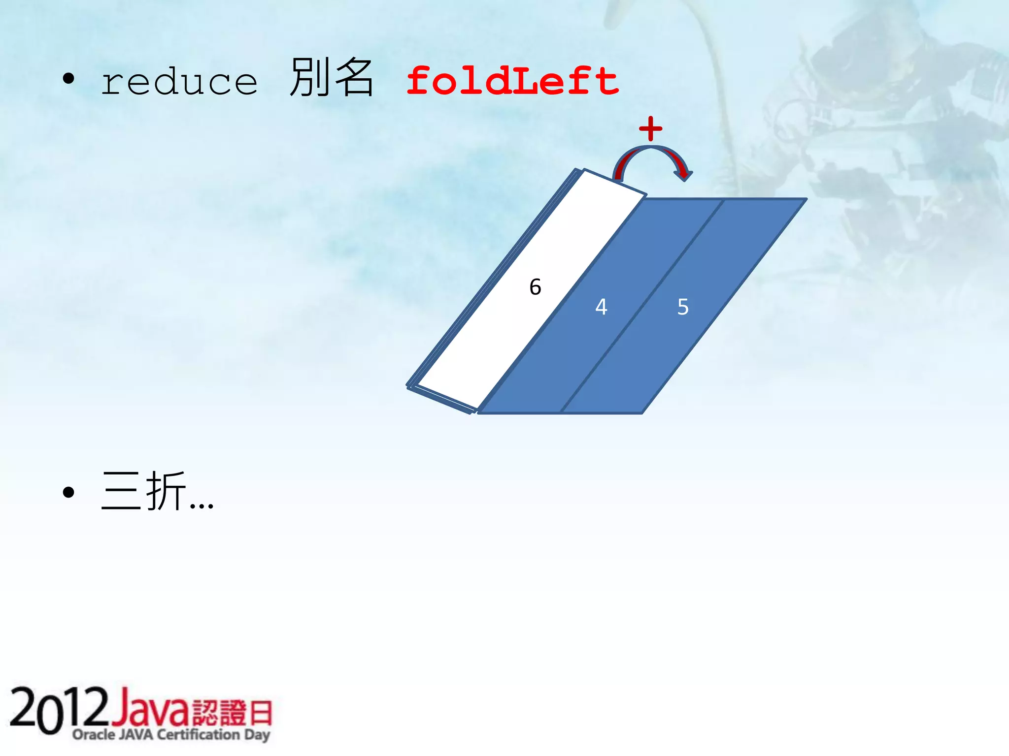 • reduce 別名 foldLeft + 6 4 5 • 三折… 