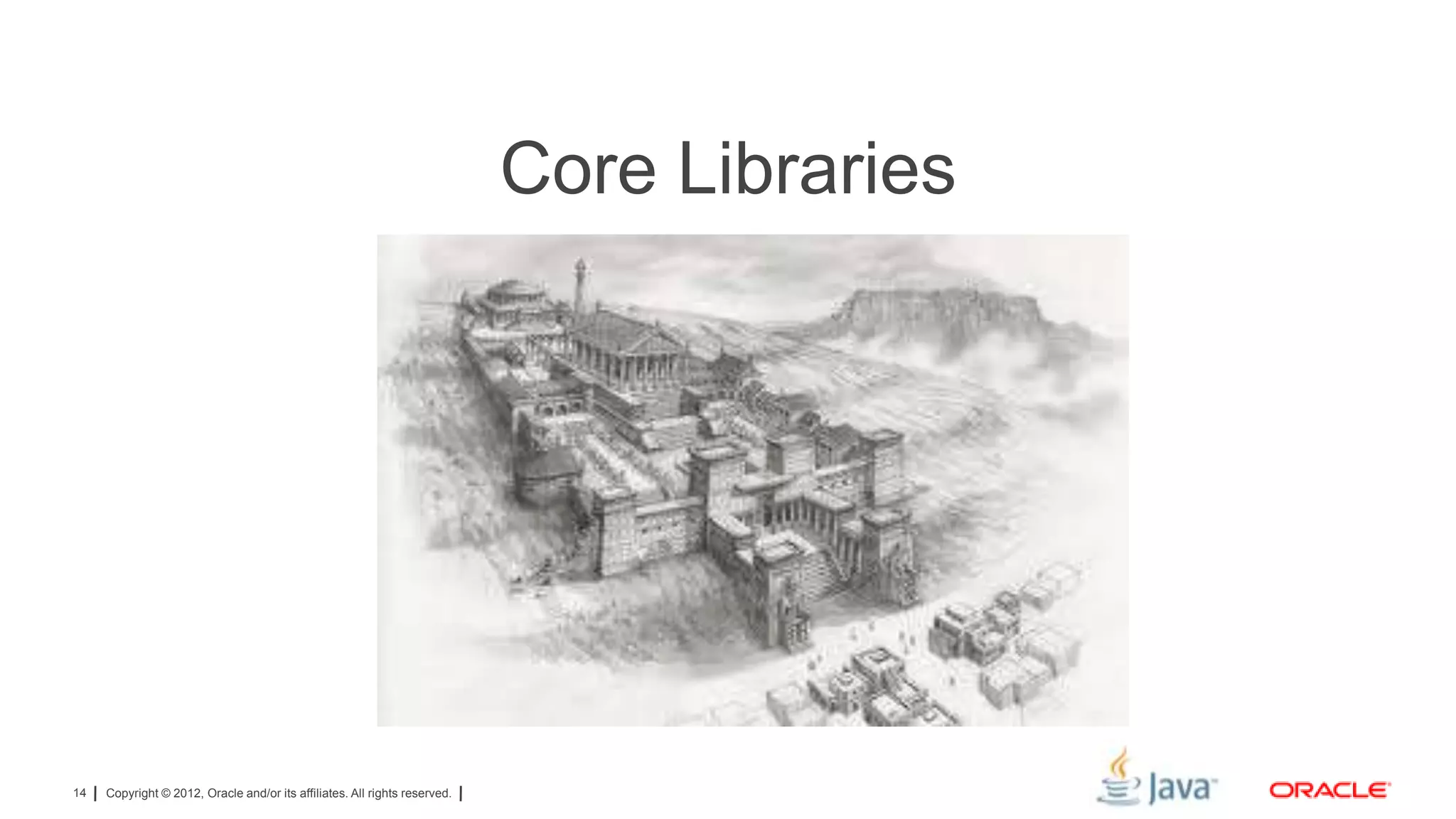 Core Libraries

14

Copyright © 2012, Oracle and/or its affiliates. All rights reserved.

 