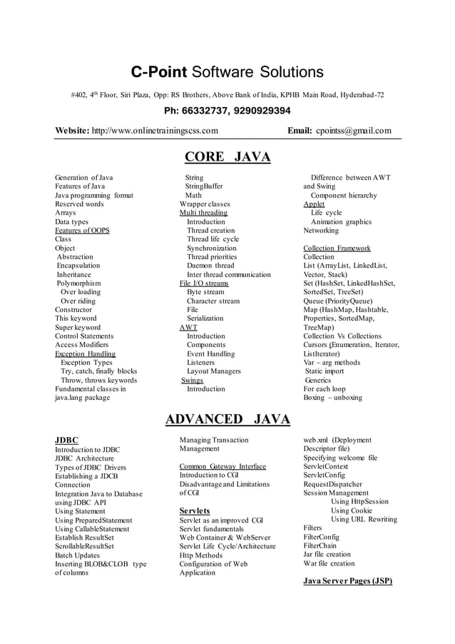 Java Online Training Institute in Hyderabad - C-Point | PDF