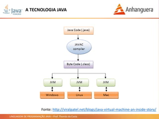 LINGUAGEM DE PROGRAMAÇÃO JAVA – Prof. Thomás da Costa
A TECNOLOGIA JAVA
Fonte: http://viralpatel.net/blogs/java-virtual-machine-an-inside-story/
 