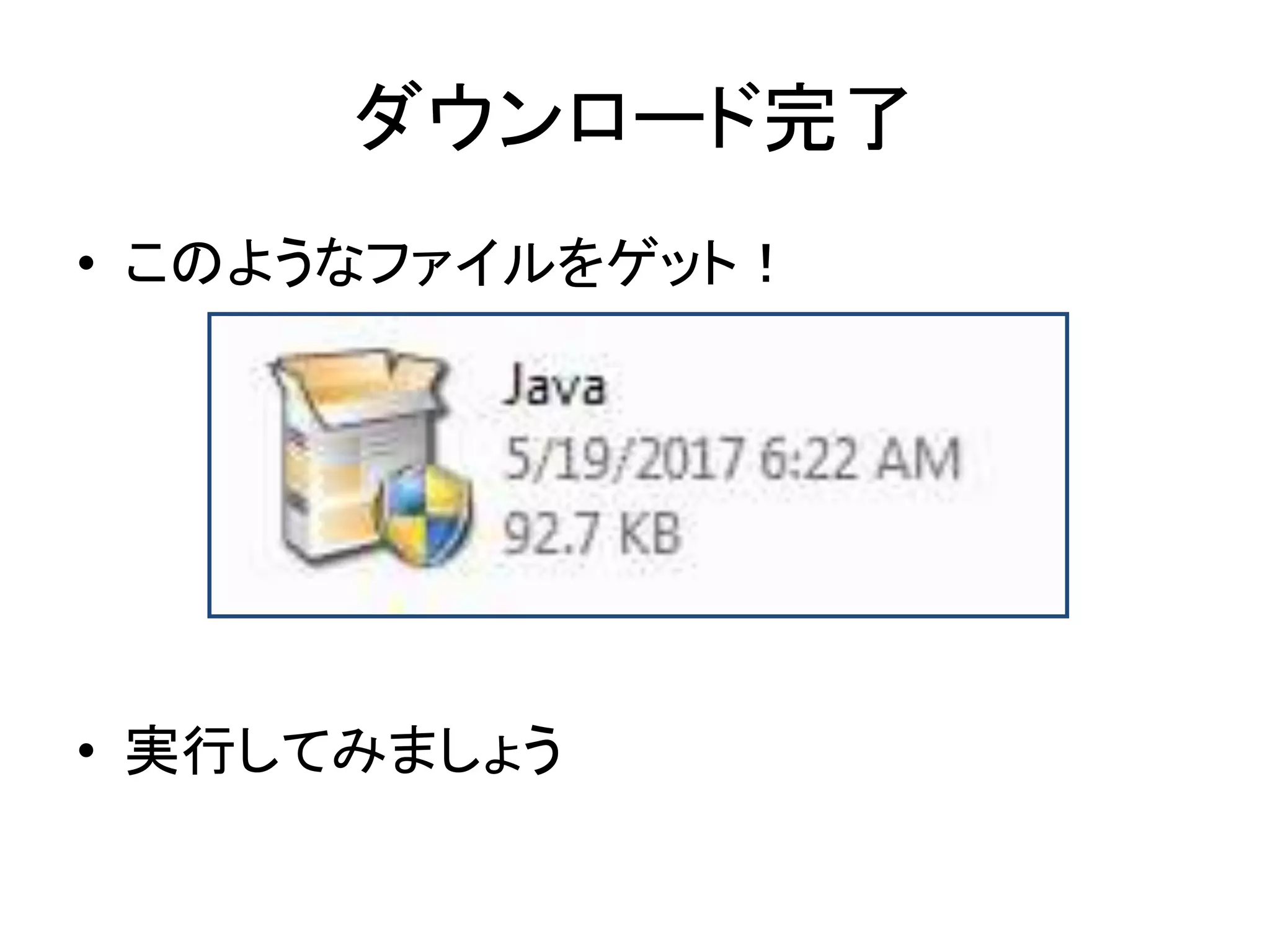 ダウンロード完了
• このようなファイルをゲット！
• 実行してみましょう
 