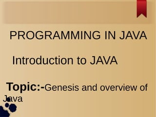 Basic of Java | ODP | Programming Languages | Computing
