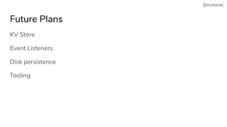 @metanet
Future Plans
KV Store
Event Listeners
Disk persistence
Tooling
 