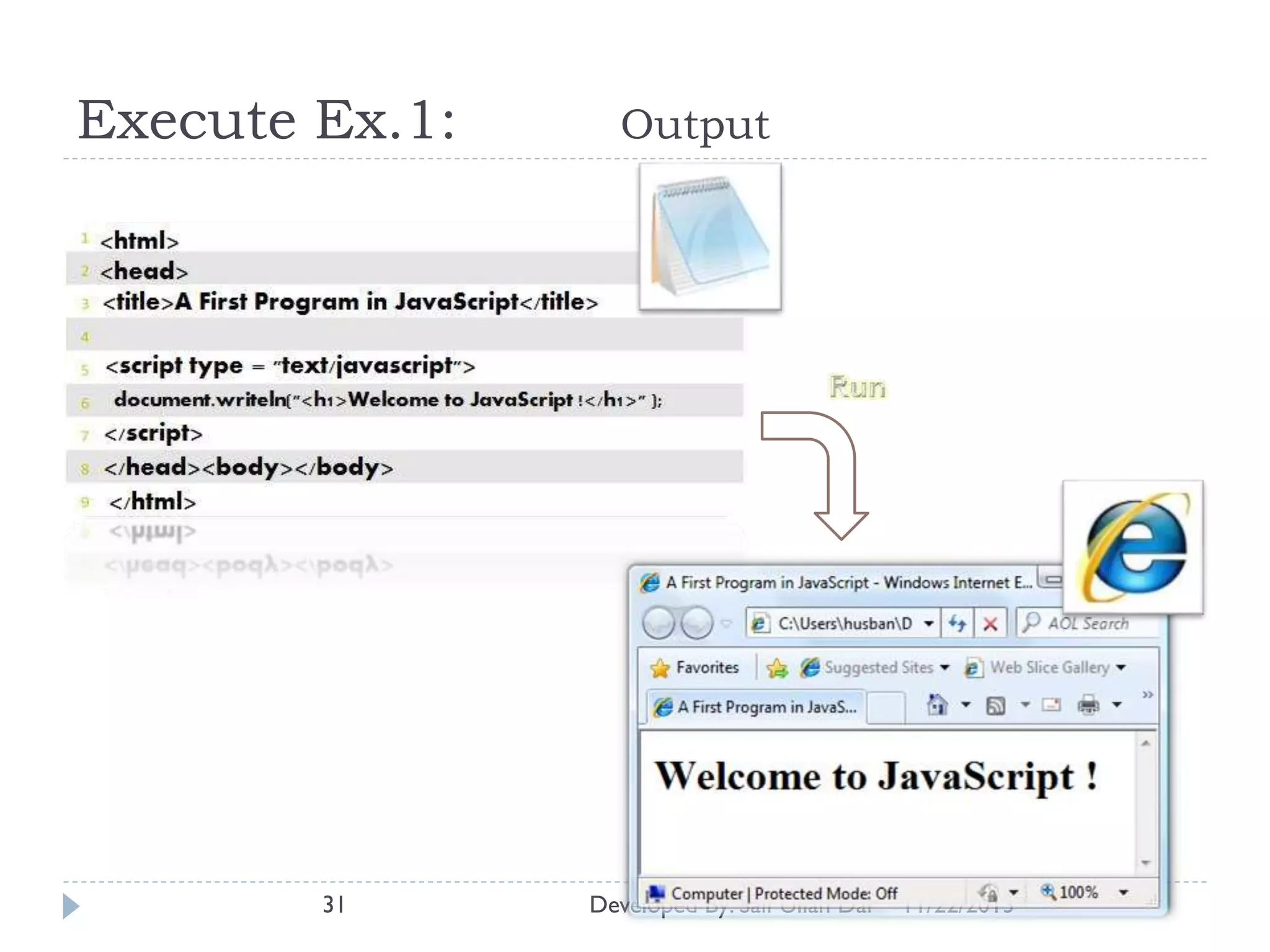 Execute Ex.1:

31

Output

Developed By: Saif Ullah Dar

11/22/2013

 