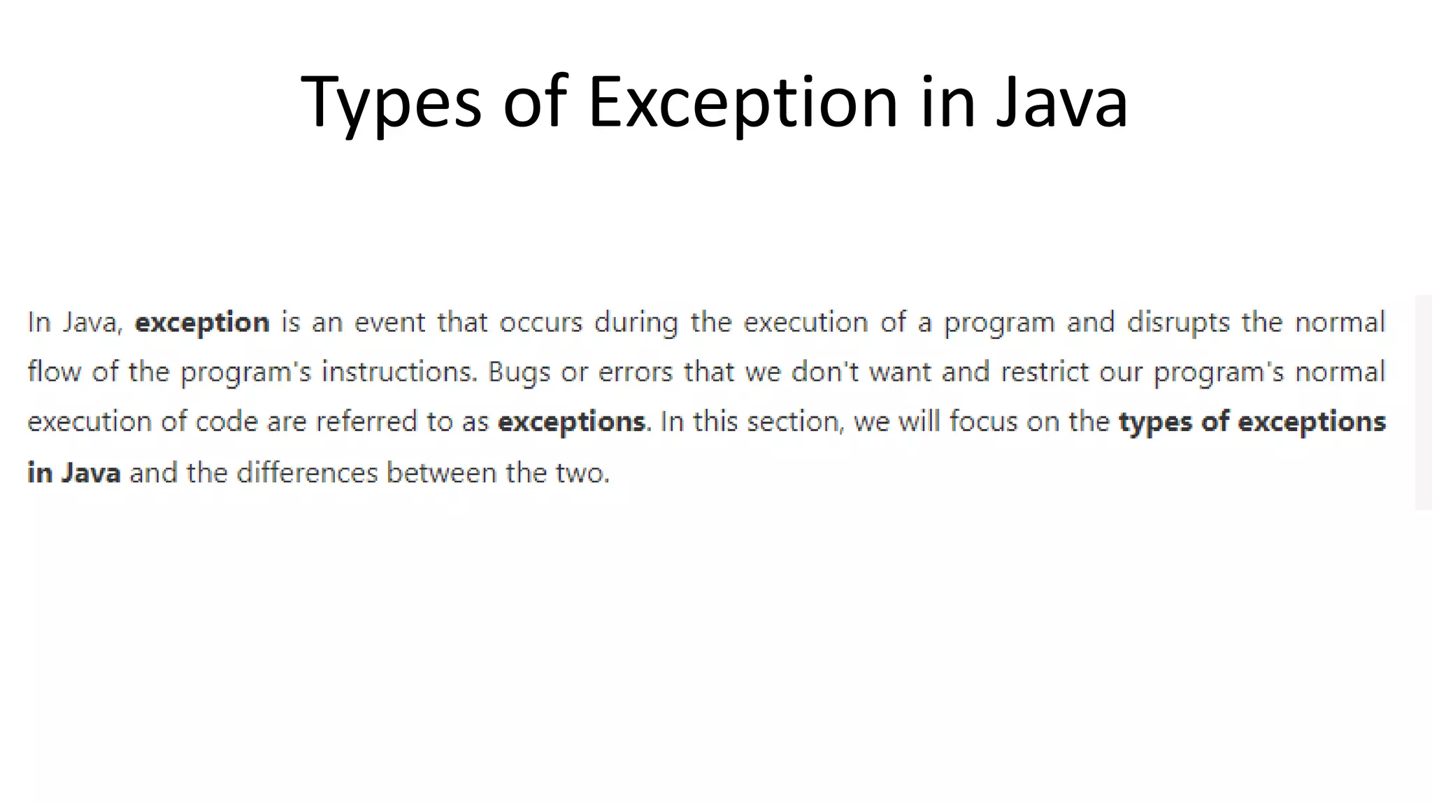 Types of Exception in Java
 
