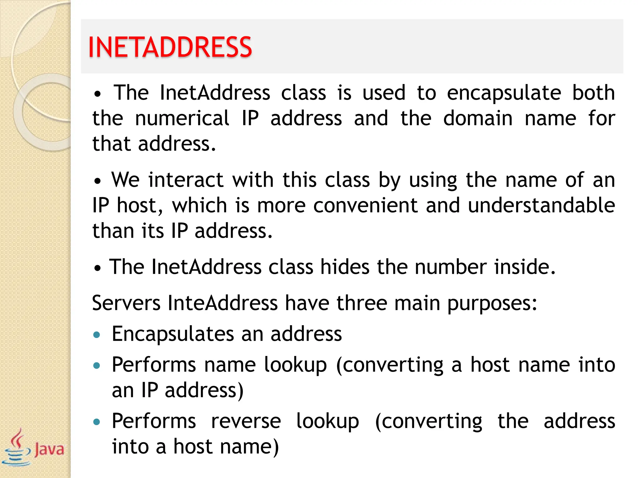 NETWORKING EN JAVA CLASSES IN THE JDK... | PPT