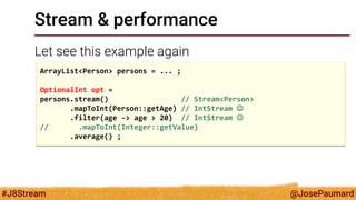@JosePaumard 
#J8Stream 
Parallelism 
By default, a parallel streams uses the default « fork join common pool », defined a...