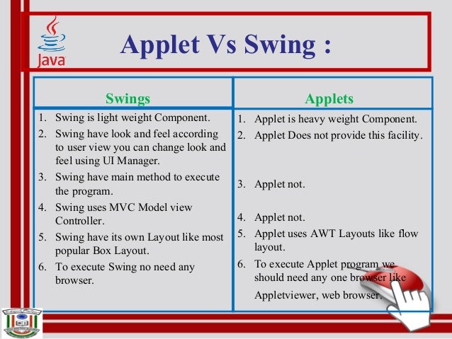 Image result for swing vs applets