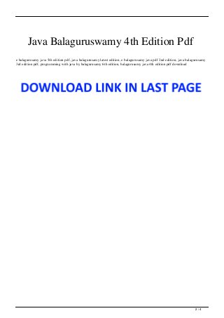 Java Balaguruswamy 4th Edition Pdf
