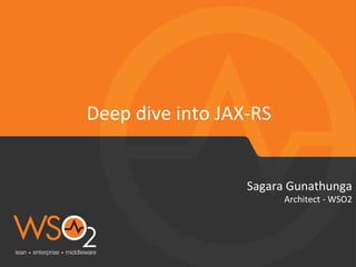 Sagara	
  Gunathunga	
  
Architect	
  -­‐	
  WSO2	
  
Deep	
  dive	
  into	
  JAX-­‐RS	
  
 