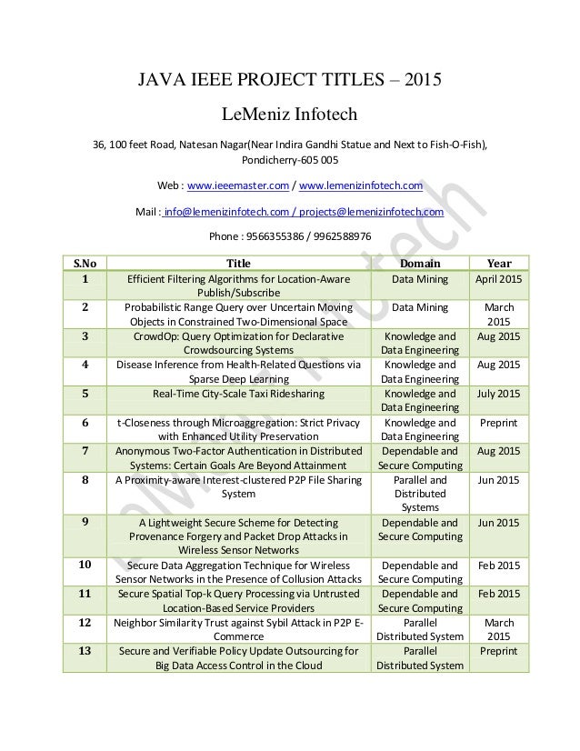 Java ieeeprojecttitles20152016 ieee projects in pondicherry