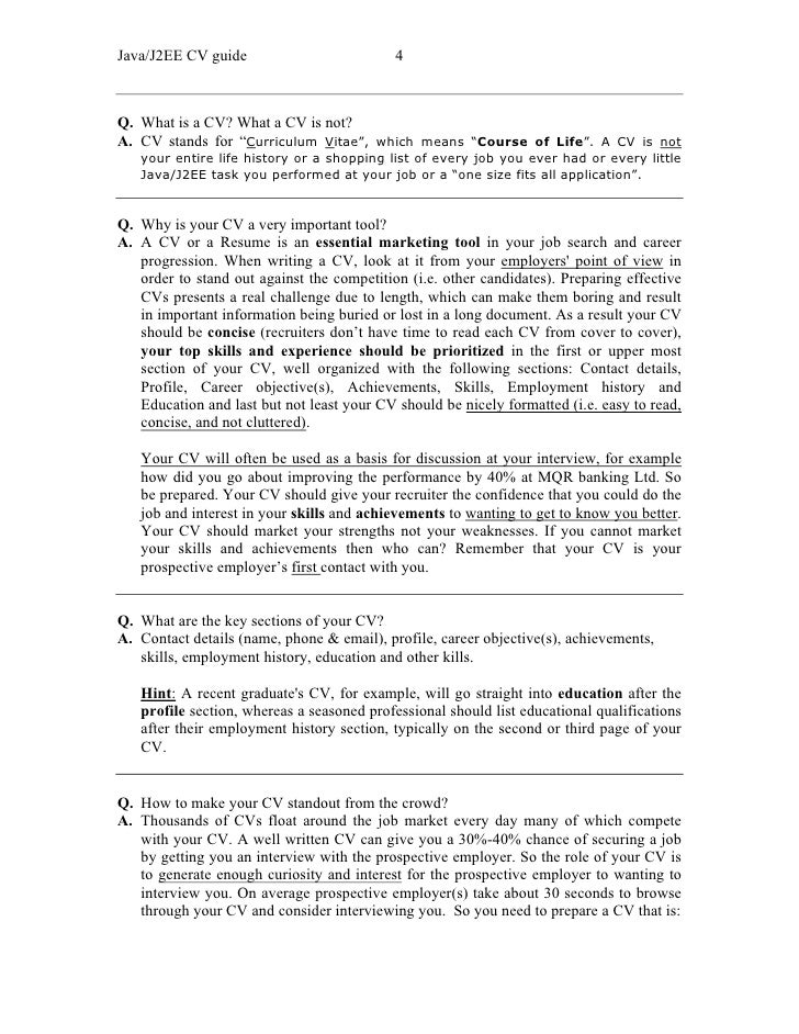 j2ee resume example
