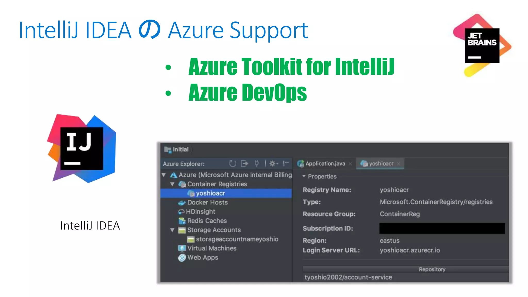 IntelliJ IDEA の Azure Support
• Azure Toolkit for IntelliJ
• Azure DevOps
 