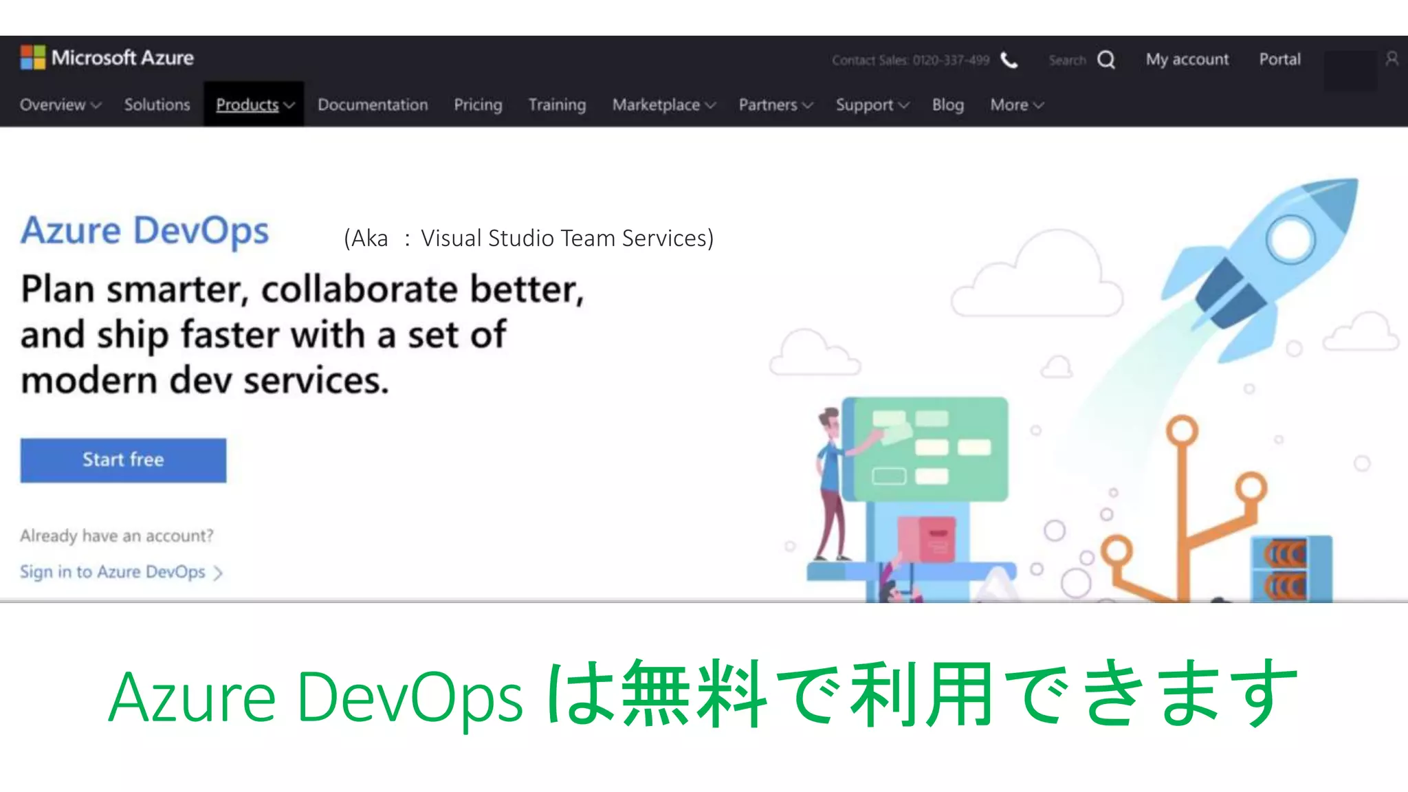 (Aka ：Visual Studio Team Services)
Azure DevOps は無料で利用できます
 
