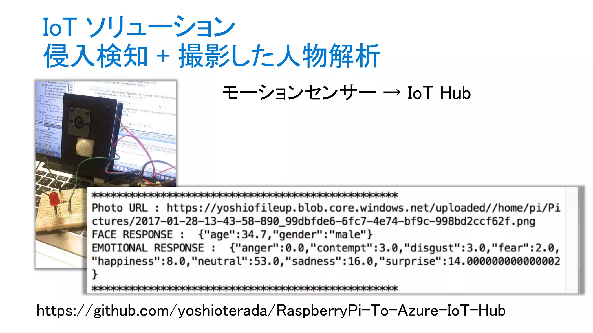 IoT ソリューション
侵入検知 + 撮影した人物解析
 