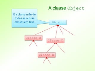 A classe Object




             Por exemplo:
             • getClass( )
             • equals( )
             • toString(...