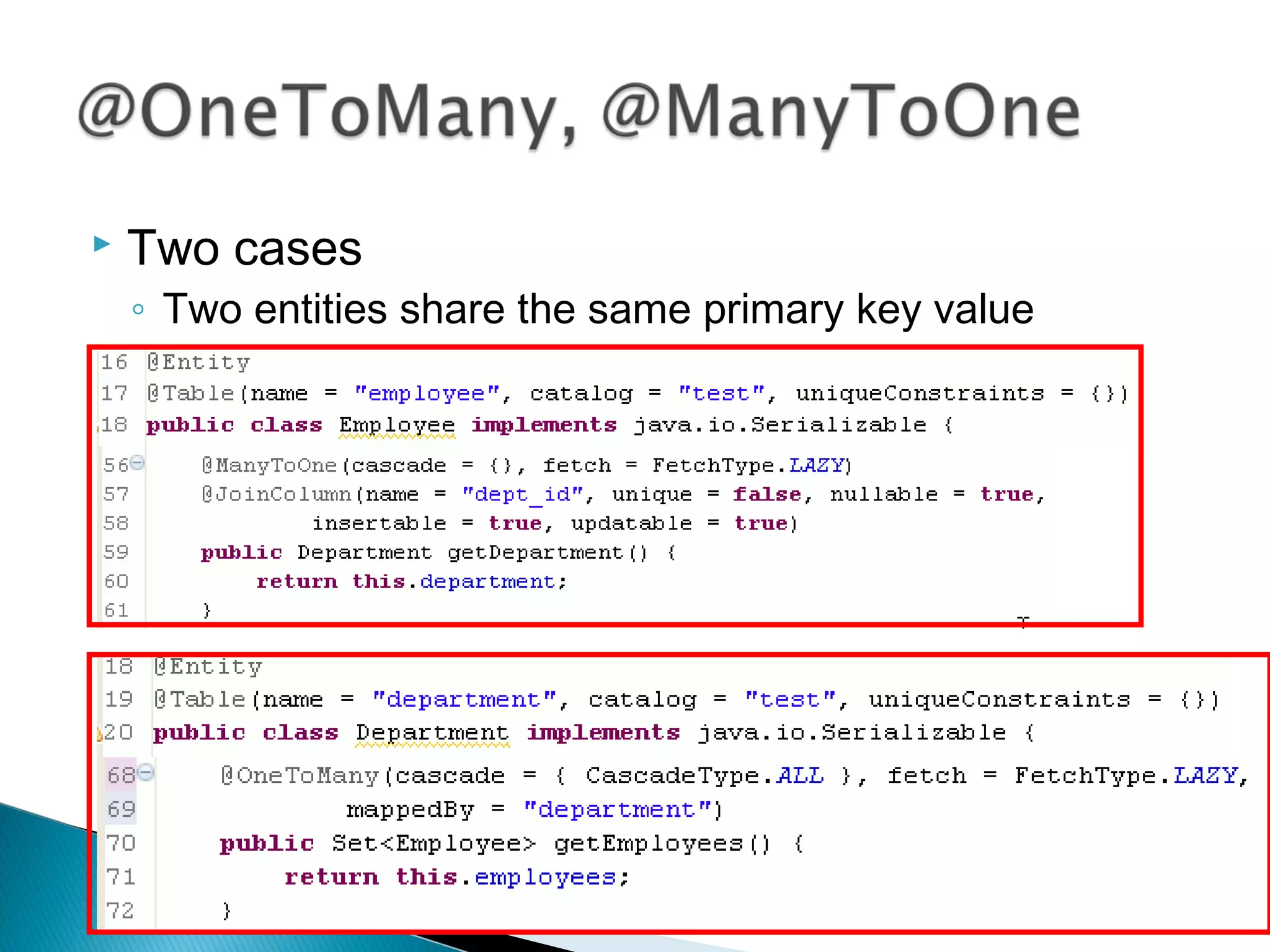  Two cases
◦ Two entities share the same primary key value
 