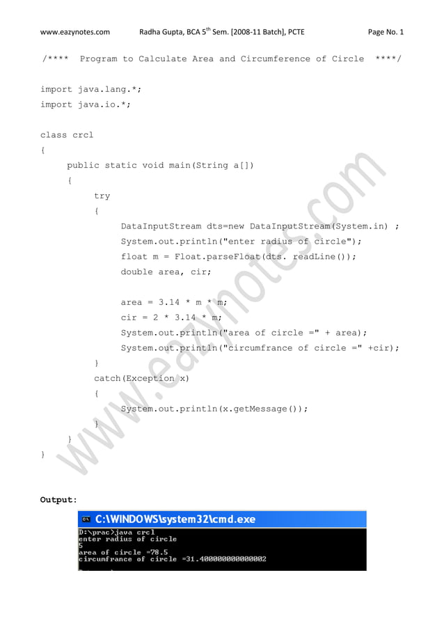 Java program-to-calculate-area-and-circumference-of-circle | PDF