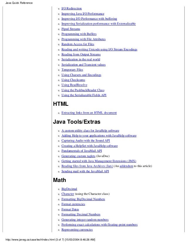 Java quick reference