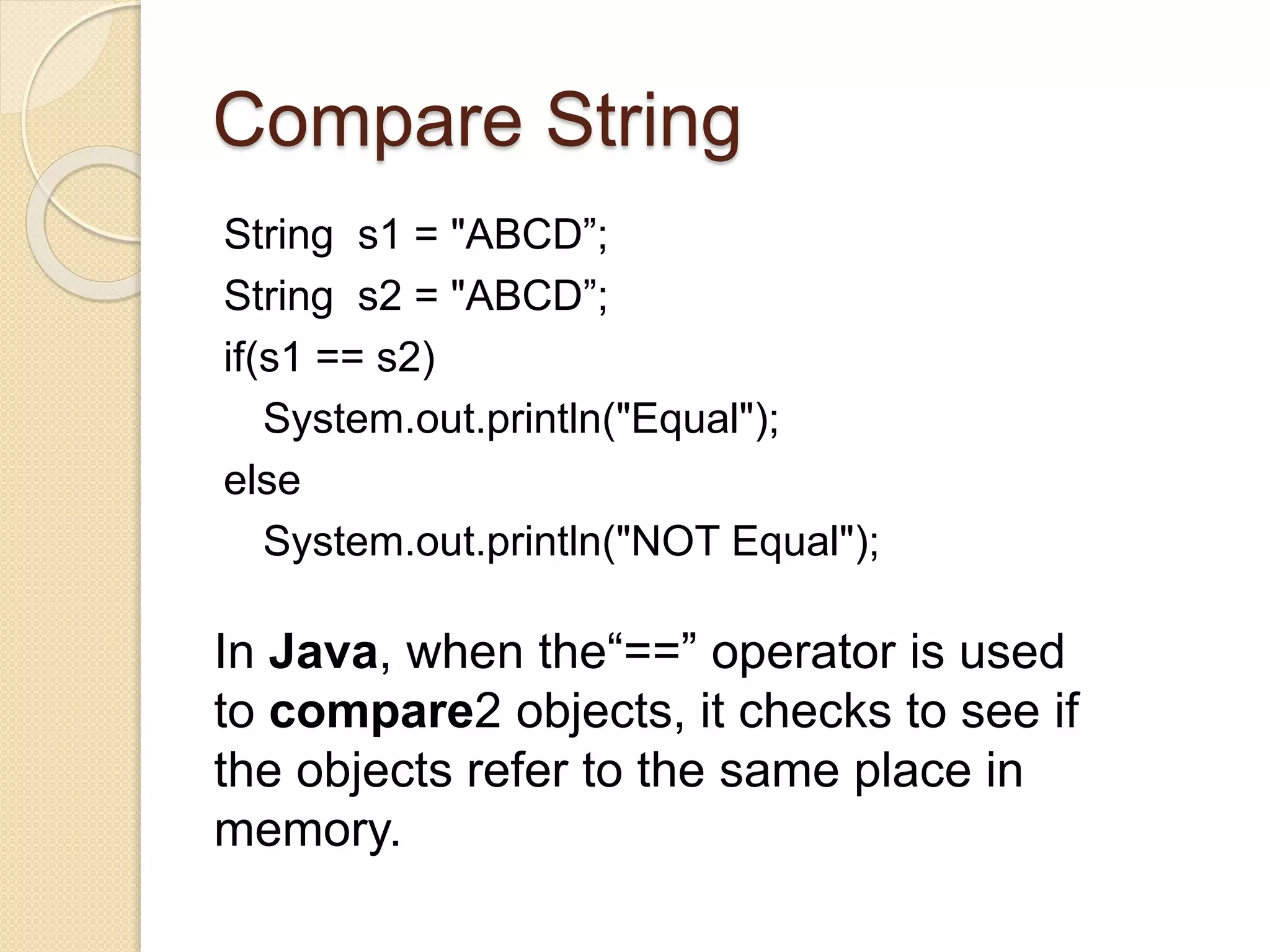 Java strings | PPTX | Programming Languages | Computing
