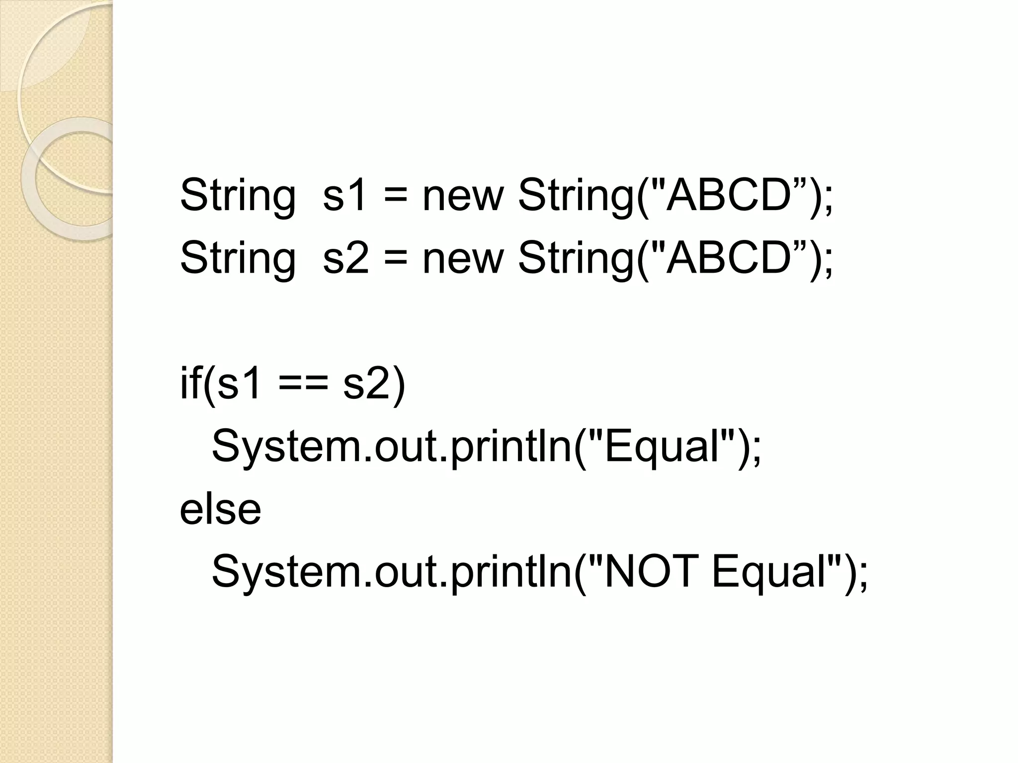 Java strings | PPTX | Programming Languages | Computing