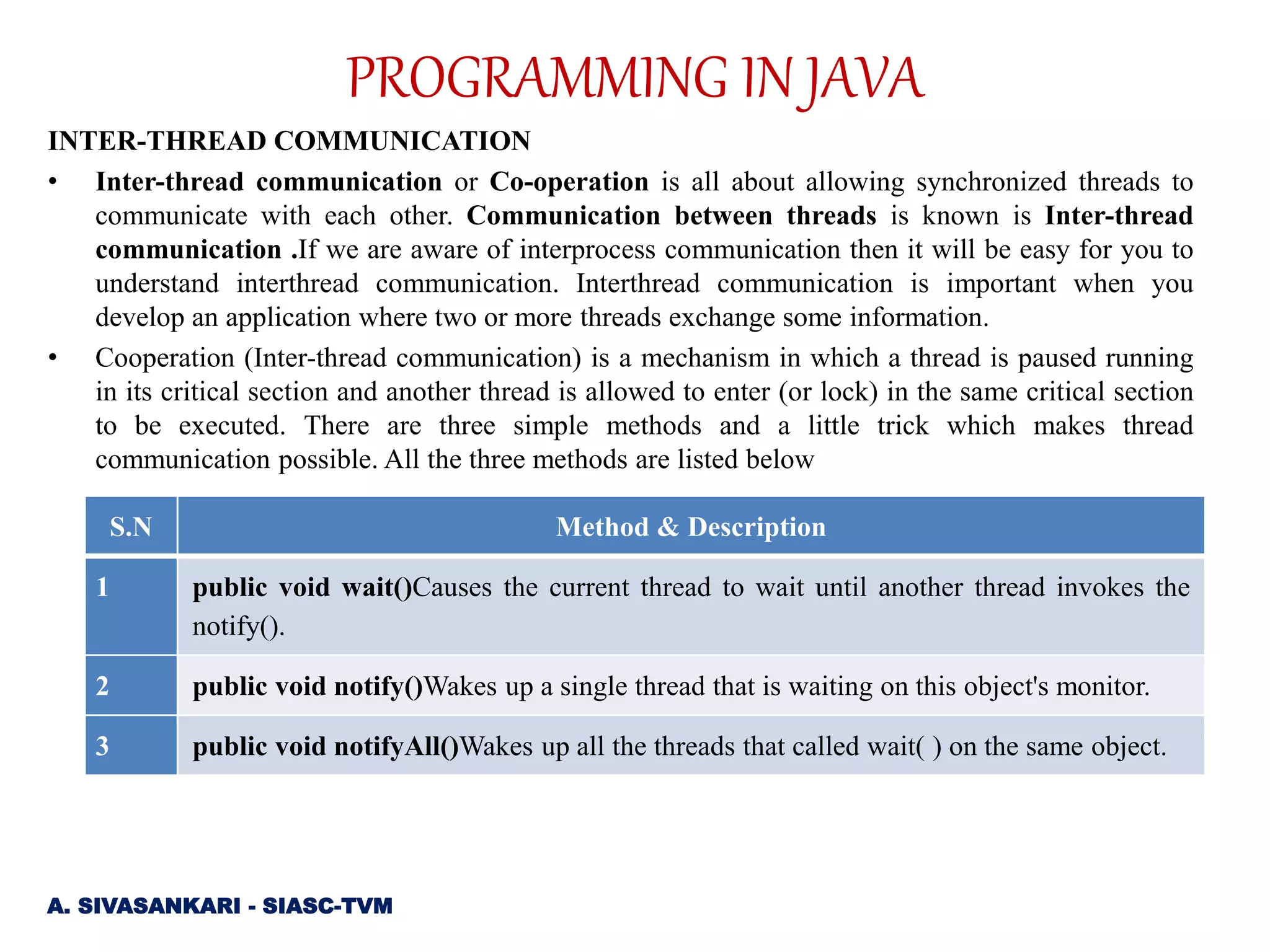 PROGRAMMING IN JAVA-unit 3-part II | PPT